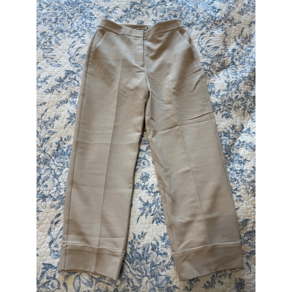 Abercrombie & Fitch Beige Tailored Straight Leg Cuffed‎ Trousers Pants 28R